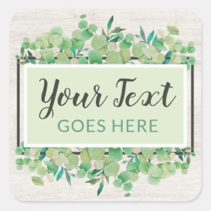 Botanisches Grün Eukalyptus & Rustikales Holz Öko Quadratischer Aufkleber