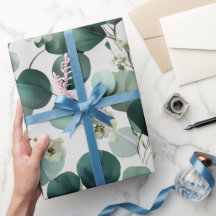 Botanisches Grün Eukalyptus Weiß Florales Muster