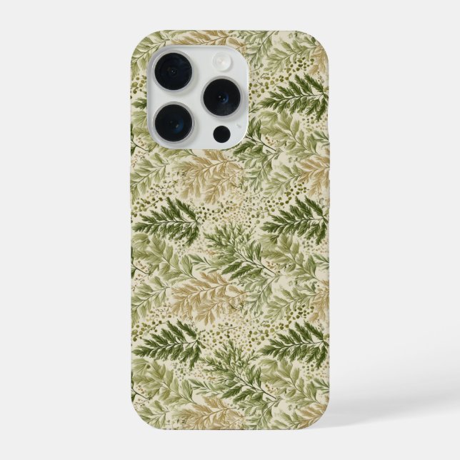 Botanisches Grün Farn Beige Blumenmuster iPhone Hülle (Rückseite)