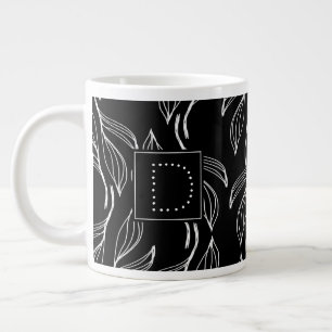 Botanisches Grün Florales Schwarz-Weiß-Monogramm Jumbo-Tasse