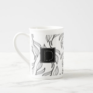 Botanisches Grün Florales Schwarz-Weiß-Monogramm Prozellantasse