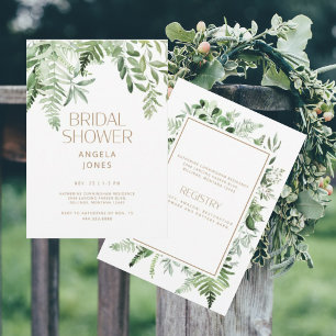 Botanisches Grün Gold Text Weißes Brautparty Einladung