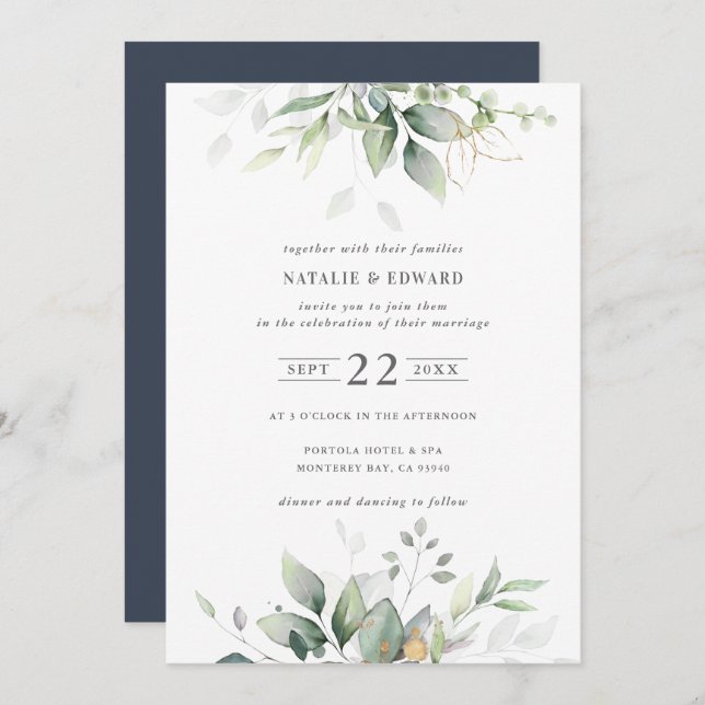 Botanisches Grün: Hochzeit mit Wasserfarbe (Vorne/Hinten)