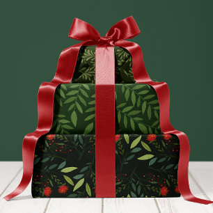 Botanisches Grün Rot Und Grün Weihnachten Geschenkpapier Set