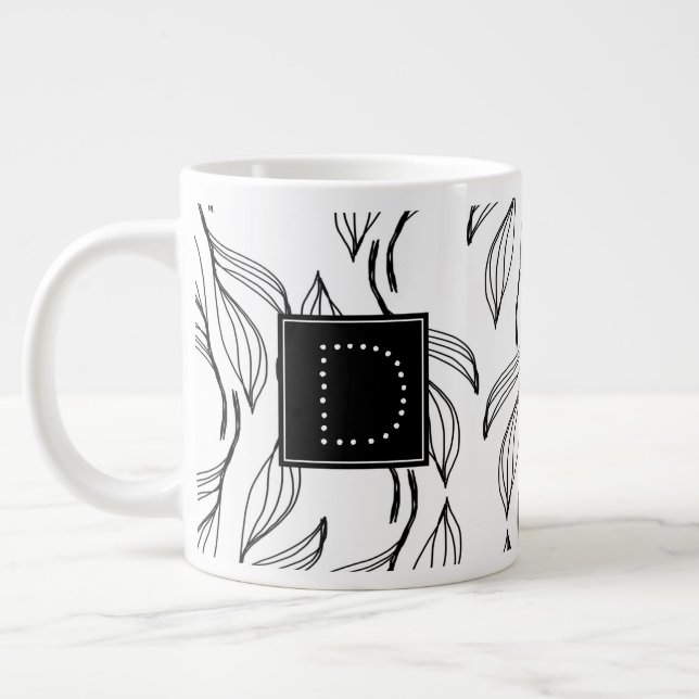 Botanisches Grün, Schwarz-Weiß-Monogramm Jumbo-Tasse (Links)