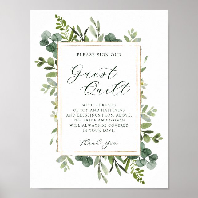 Botanisches Grün Wedding Guest Quilt Sign Poster (Vorne)