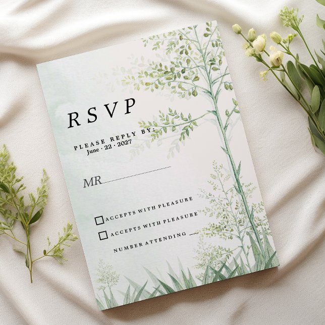 Botanisches grünes Blatt Blumenblättrige rustikale Einladung (Botanical greenery leaf floral rustic RSVP)