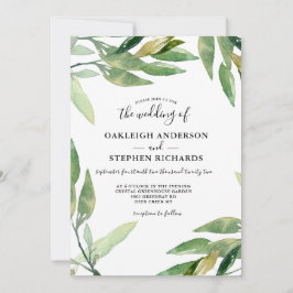 Botanisches Grünes Blätter Wasserfarbenhochzeit Einladung
