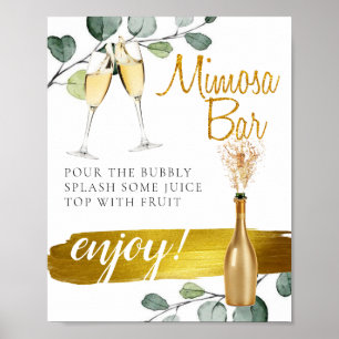 Botanisches Grünes Braut-Brunch-Mimosa-Bar-Schild Poster