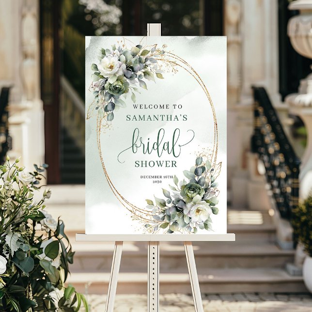 Botanisches grünes Gold Hochzeitsdusche Willkommen Poster (Botanical Green Gold Bridal Shower Welcome Sign)