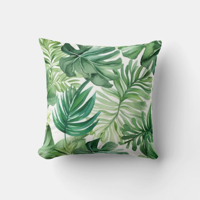 Botanisches grünes tropisches Monsterra-Blätter Kissen (Vorderseite)
