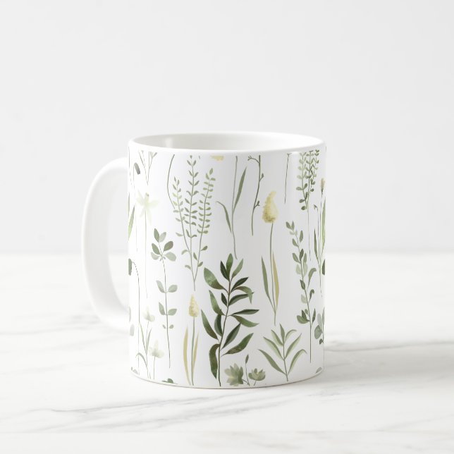 Botanisches Grünmuster Kaffeetasse (Vorderseite Links)