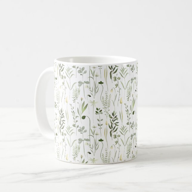Botanisches Grünmuster Kaffeetasse (Vorderseite Links)