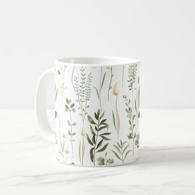 Botanisches Grünmuster Kaffeetasse (Vorderseite Links)