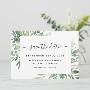 Botanisches Grünzeug Blattwerk Wasserfarbe Hochzei Save The Date