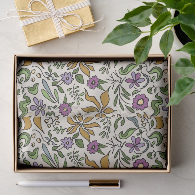 Botanisches handgezeichnetes Blumenmuster Seidenpapier (Geschenk)