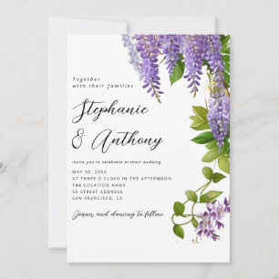 Botanisches Hängen Lila Wisteria Wedding Einladung