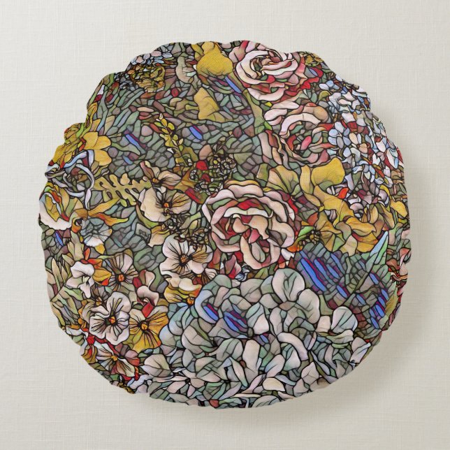 Botanisches Hartglas Rundes Kissen (Vorderseite)