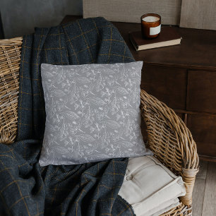 Botanisches hellgraues Blätter Blumenmuster Kissen