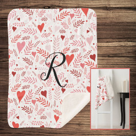Botanisches Herz Rosa Stilvolles Muster Monogramm Sherpadecke