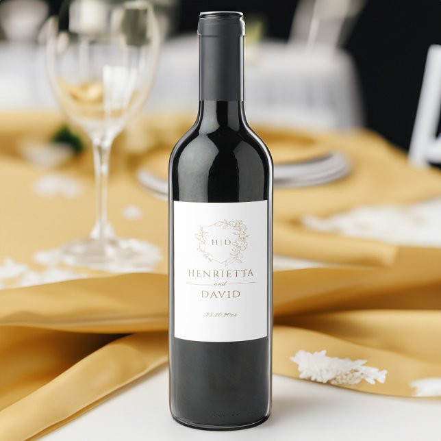 Botanisches Hochzeitgold-Wappen Weinetikett (Von Creator hochgeladen)