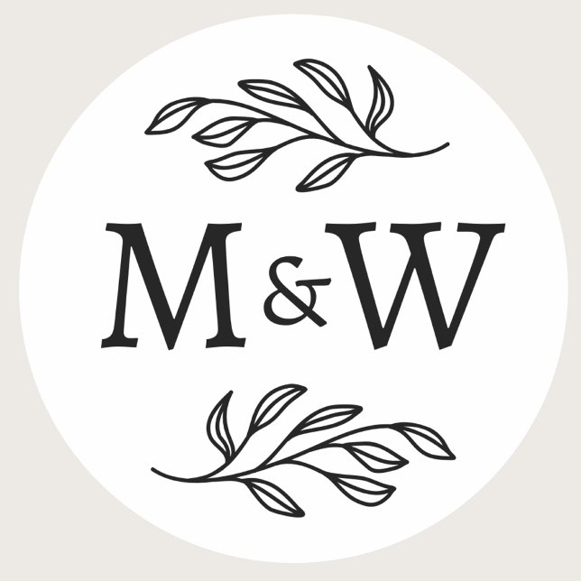 Botanisches Hochzeitscouple-Monogramm Runder Aufkleber (Modern  wedding couple monogram initials personalized stationery envelope seal stickers)