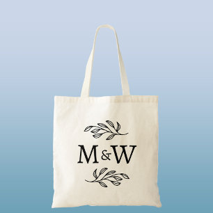 Botanisches Hochzeitscouple-Monogramm Tragetasche