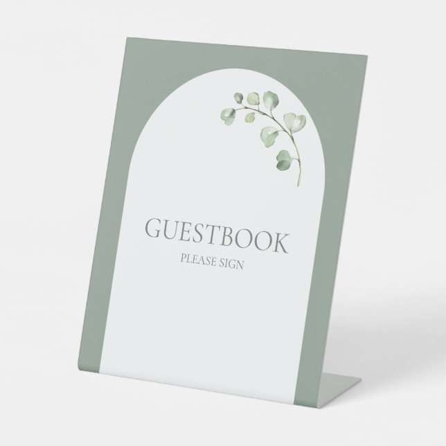 Botanisches Hochzeitsguestbook mit moderner Sage G Sockelschild (Vorderseite)