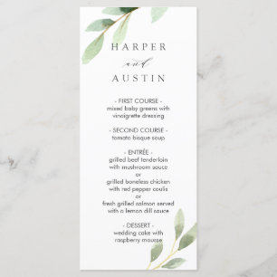 Botanisches Hochzeitsmenü in grünen Blättern Menükarte