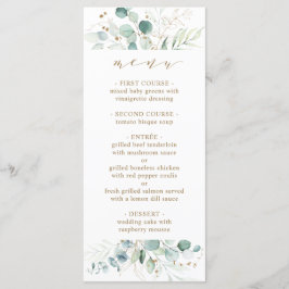 Botanisches Hochzeitsmenü von Gold und Green Menükarte