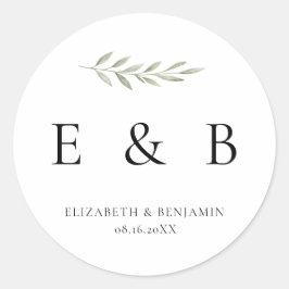 Botanisches Hochzeitsmonogramm Grün Elegant Runder Aufkleber