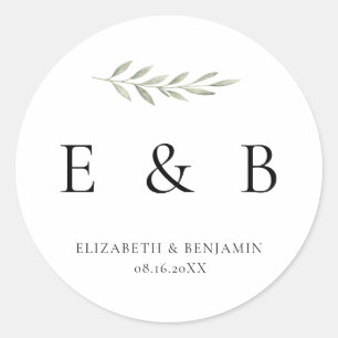 Botanisches Hochzeitsmonogramm Grün Elegant Runder Aufkleber