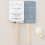 Botanisches Hochzeitsprogramm "Dusty Slate Blue Pe Fächer<br><div class="desc">Chic dusty schiefer blau und pfirsichfarbene Blume und Peeling Hochzeitsfans. Die Programme enthalten mehrere Textzeilen für Namen,  Datum und Reihenfolge der Zeremonie auf der Vorderseite. Die Rückseite ist mit einer soliden dunkelblauen Farbe,  Textzeilen für die Hochzeitsfeier und Dankeschön-Nachricht versehen.</div>