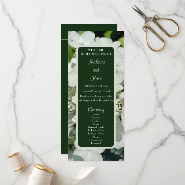 Botanisches Hochzeitsprogramm für Elegantholz Programm (Vorderseite/Rückseite Beispiel)