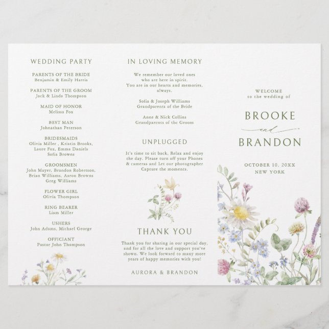 Botanisches Hochzeitsprogramm für Soft Pastel-Wild (Vorderseite)