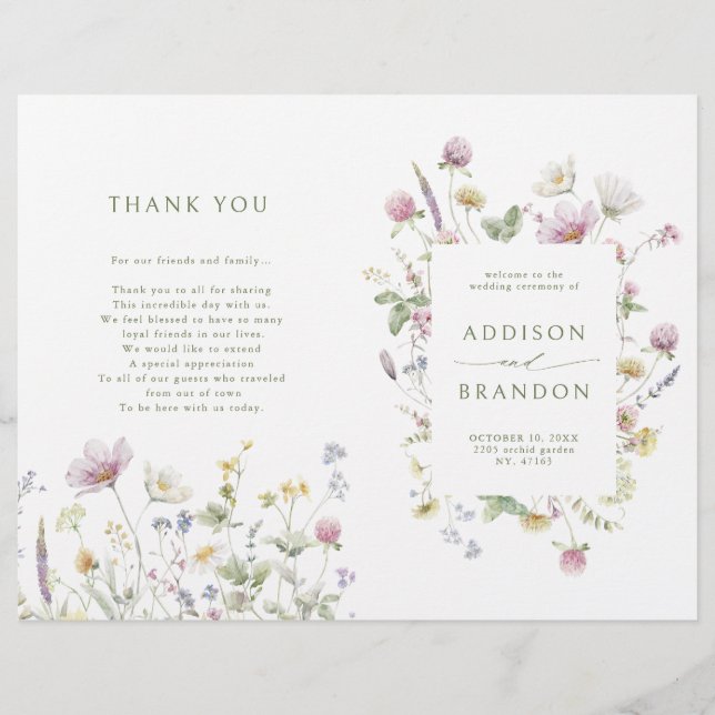 Botanisches Hochzeitsprogramm für Soft Pastel-Wild (Vorderseite)
