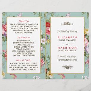 Botanisches Hochzeitsprogramm für Vintage Blumengä