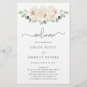 Botanisches Hochzeitsprogramm für Weißrosen