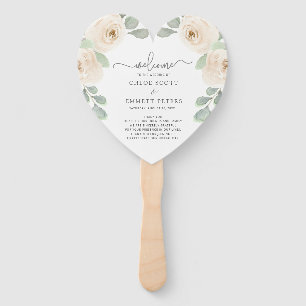 Botanisches Hochzeitsprogramm für Weißrosen Fächer