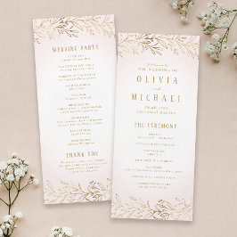 Botanisches Hochzeitsprogramm in Rosengold Menükarte