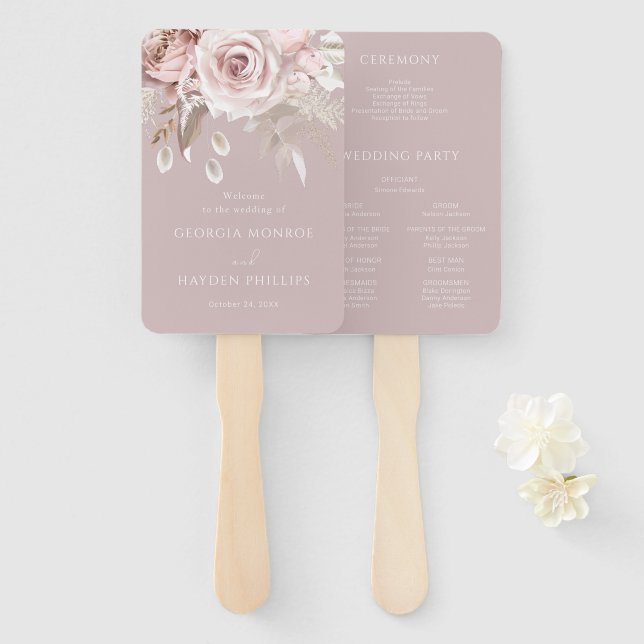 Botanisches Hochzeitsprogramm "Luxus Blush Floral" Fächer (Vorne und Hinten)