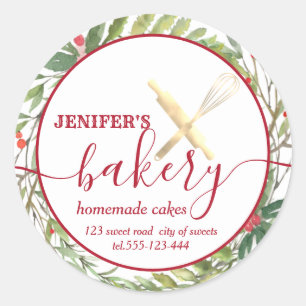 Botanisches Holiday Button & Whisk Koch Bäckerei Runder Aufkleber