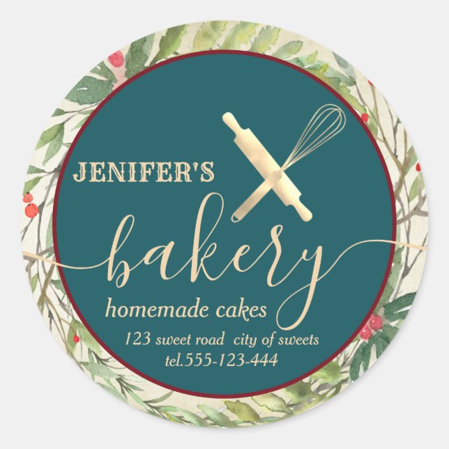 Botanisches Holiday Button & Whisk Koch Bäckerei Runder Aufkleber (Vorderseite)