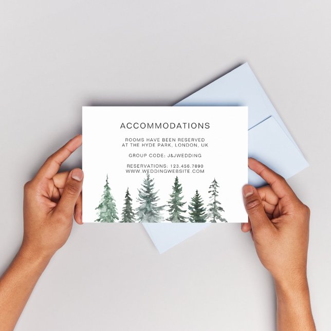 Botanisches Hotel Pine Trees Lantern Unterkünfte Begleitkarte (Winter Rustic Pine Trees Lantern Botanical Wedding Party Supplies)