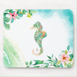 Botanisches Insel-Seepferd-Monogramm Mousepad