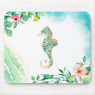 Botanisches Insel-Seepferd-Monogramm Mousepad