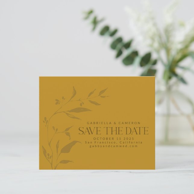 Botanisches Kunstwerk Yellow Boho Save the Date (Stehend Vorderseite)