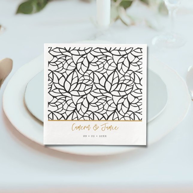 Botanisches Leaf Muster Erste Namen Datum Hochzeit Serviette (Botanical Leaf Pattern First Names Date Wedding Paper Dinner Napkins)