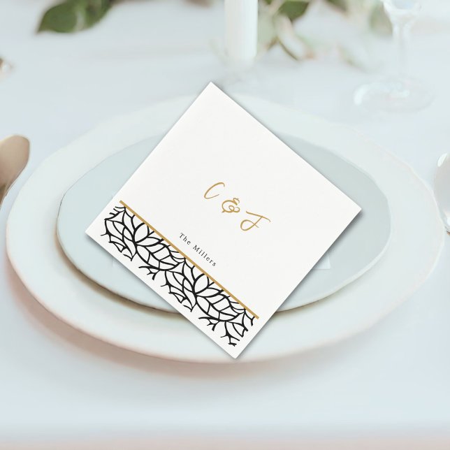 Botanisches Leaf Muster Grenzinitials Hochzeit Serviette (Botanical Leaf Pattern Border Initials Wedding Napkins)