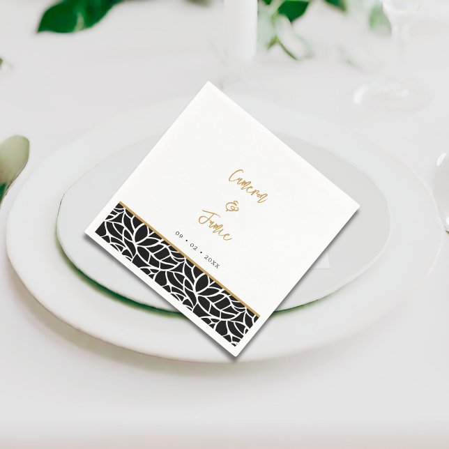Botanisches Leaf Muster Grenznamen Datum Hochzeit Serviette (Botanical Leaf Pattern Border Names Date Wedding Napkins)